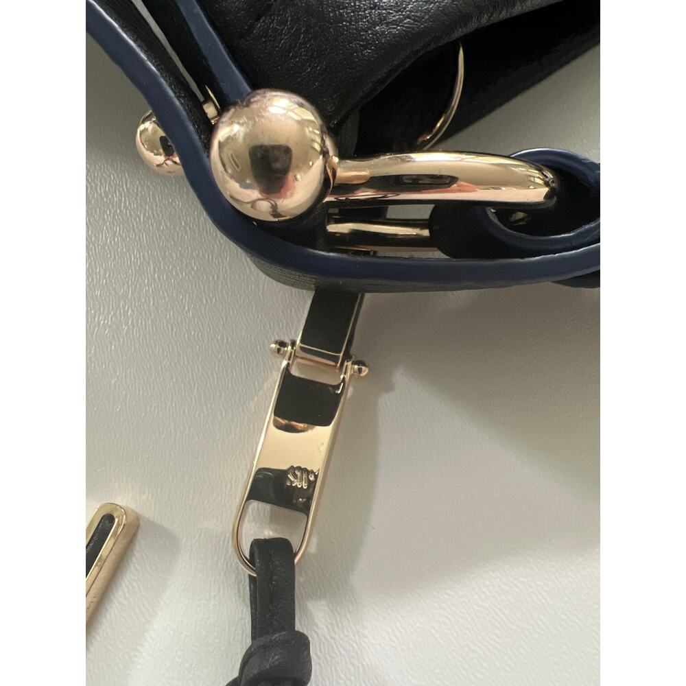 Stuart Weitzman Brigitte Pebbled Leather Hobo Bag Black Blue Gold Shoulder Tote - Picture 6 of 12
